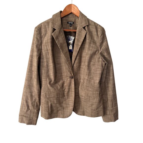 APT 9 Women's Brown Single Button Long Sleeve Lined Blazer with Pockets Size 14 - Picture 1 of 10